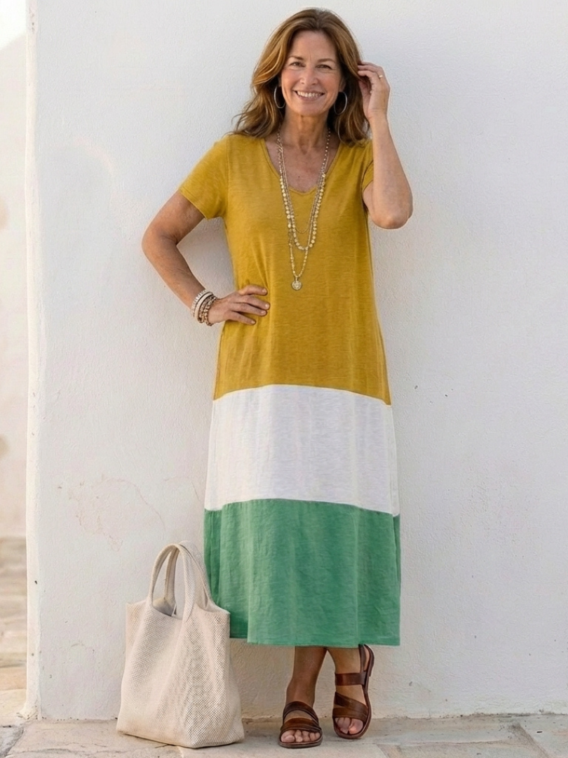 Claire | Women's Color Block V Neck Midi Dress