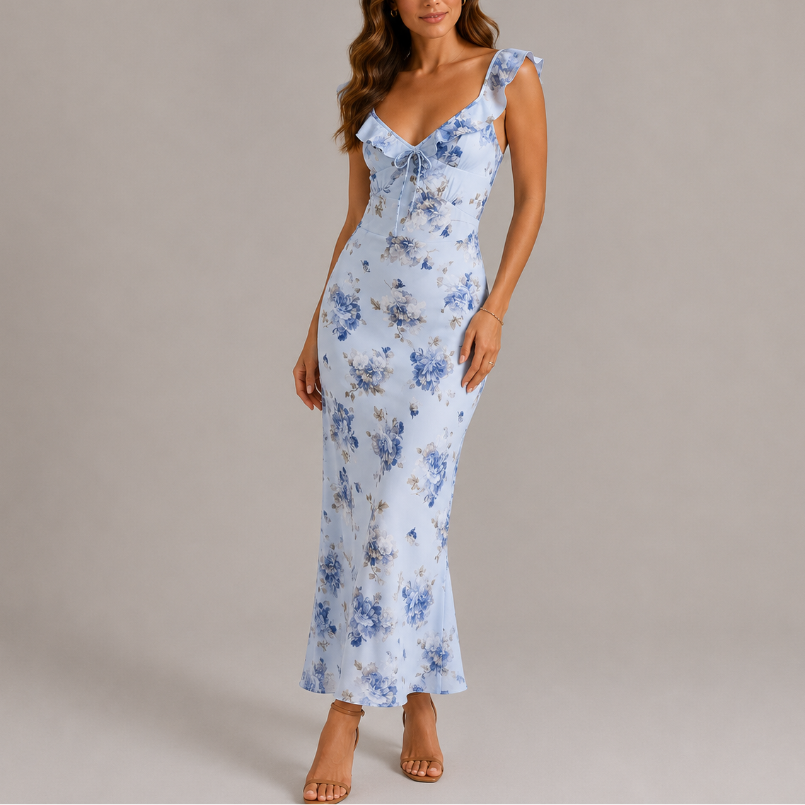 Clara | Floral Ruffle Strap Maxi Dress