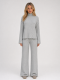 Cora ribbed knitted lounge set roll neck - front view