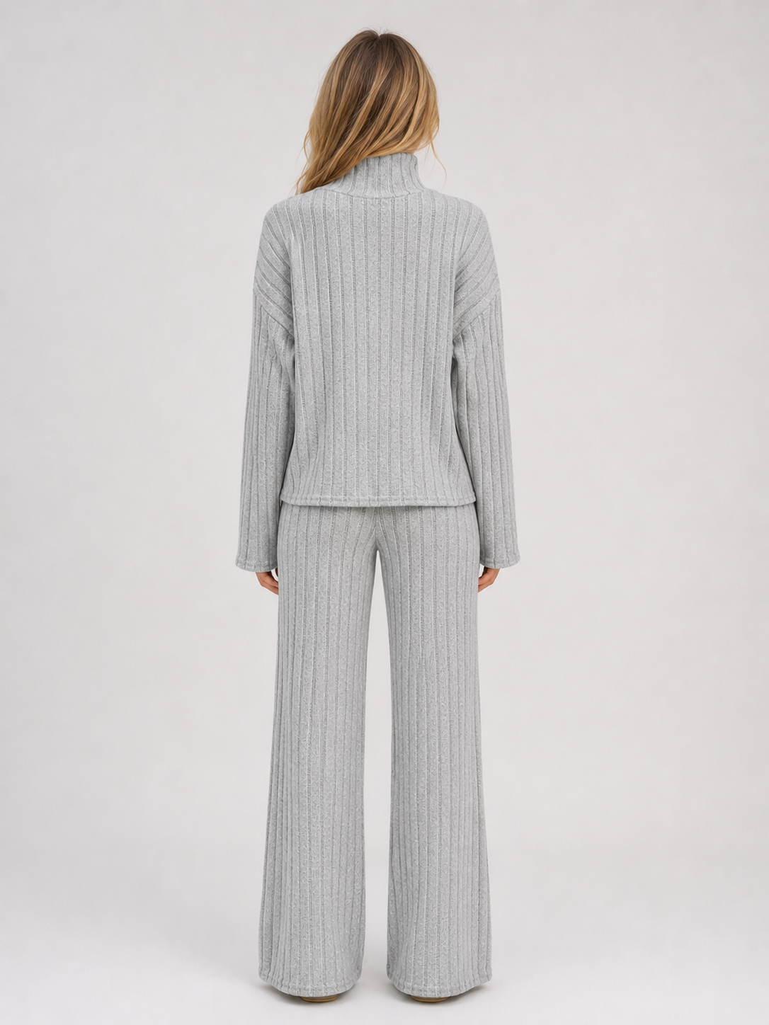 Cora ribbed knitted lounge set roll neck - side view