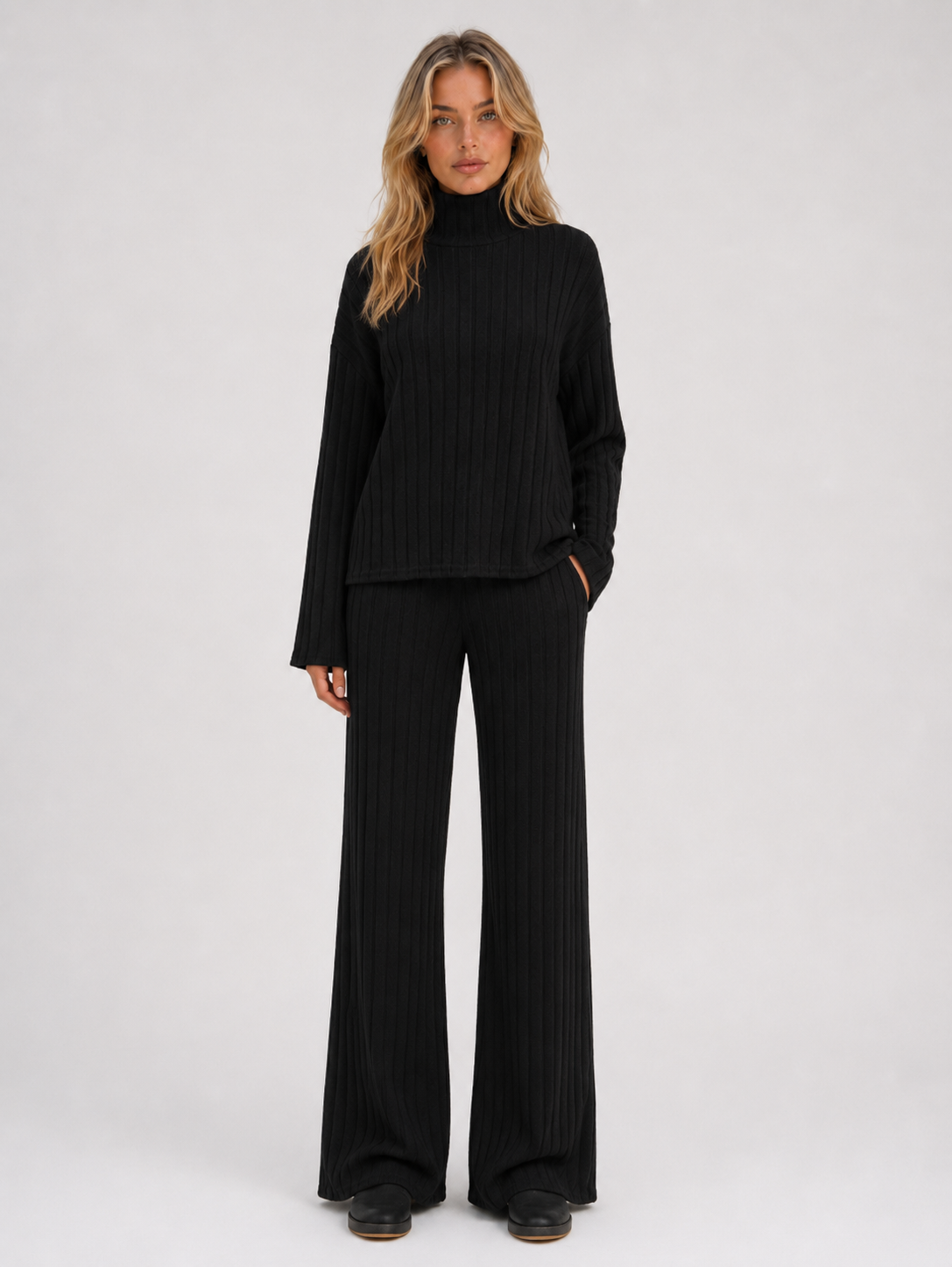 Cora ribbed knitted lounge set roll neck - color options 2