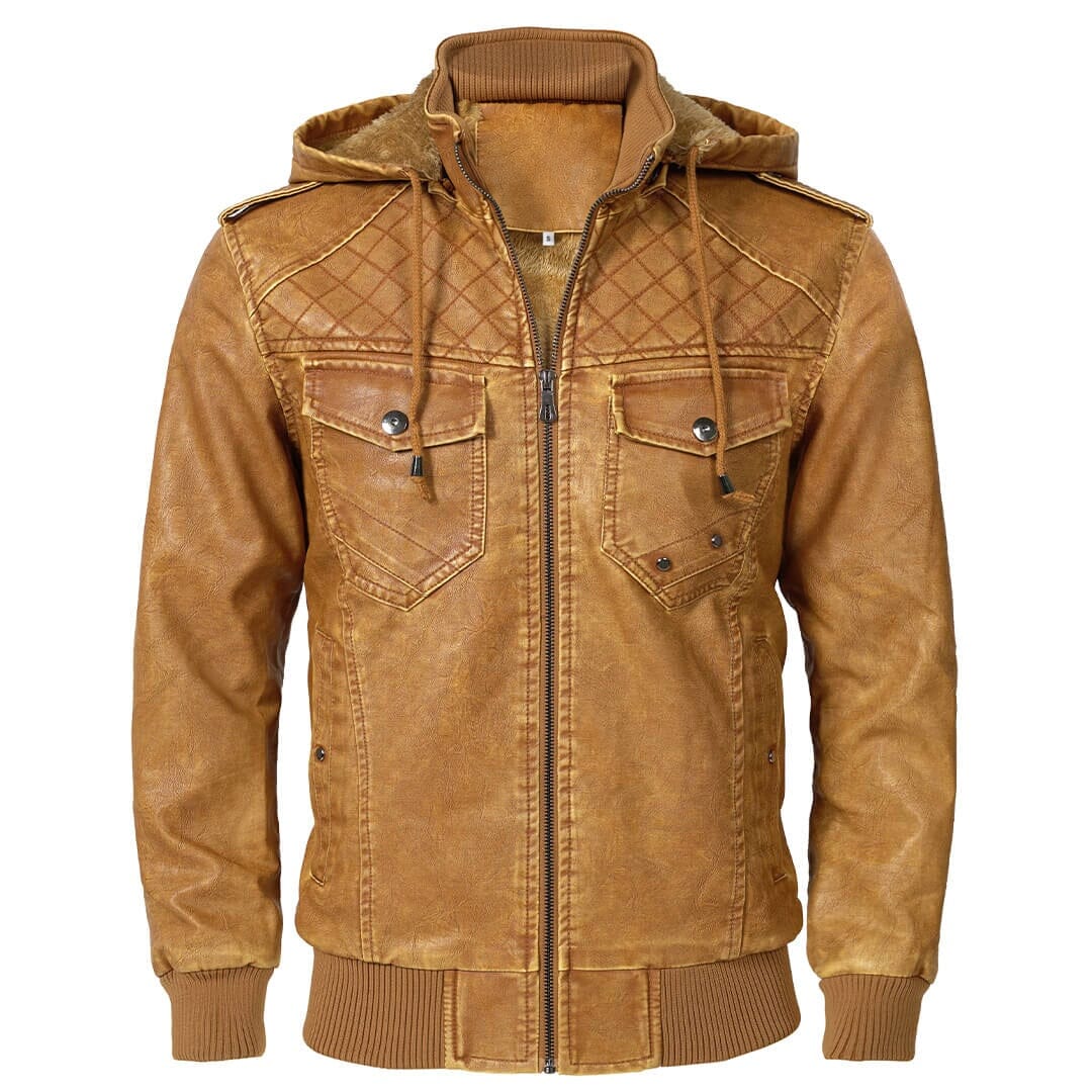 Corbin hooded quilted faux leather bomber jacket, brown