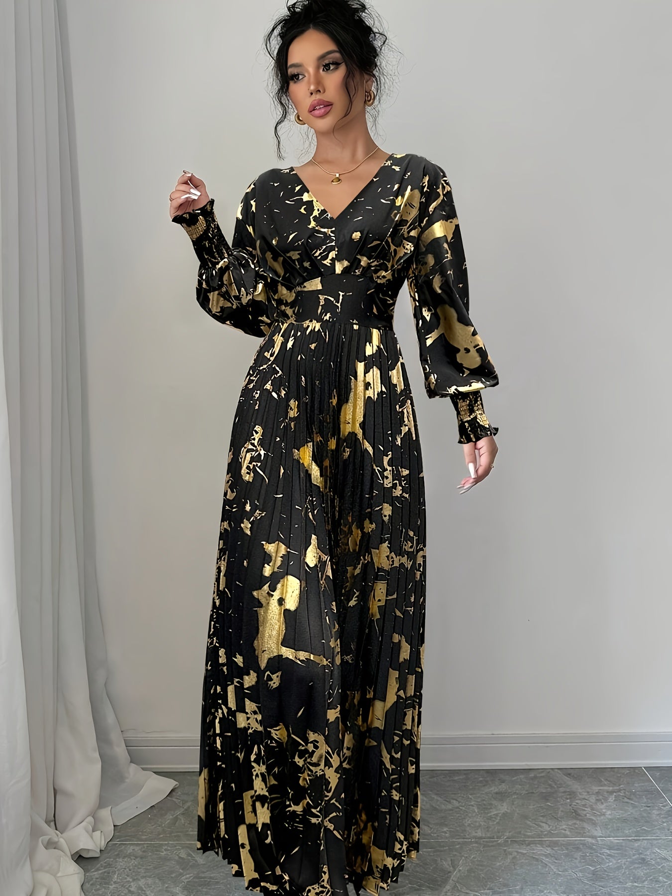 Cordelia fall gold foil print dress - styled outfit 2