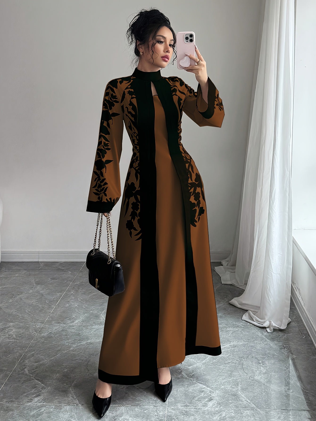 Cosima fall floral maxi dress - sleeve detail