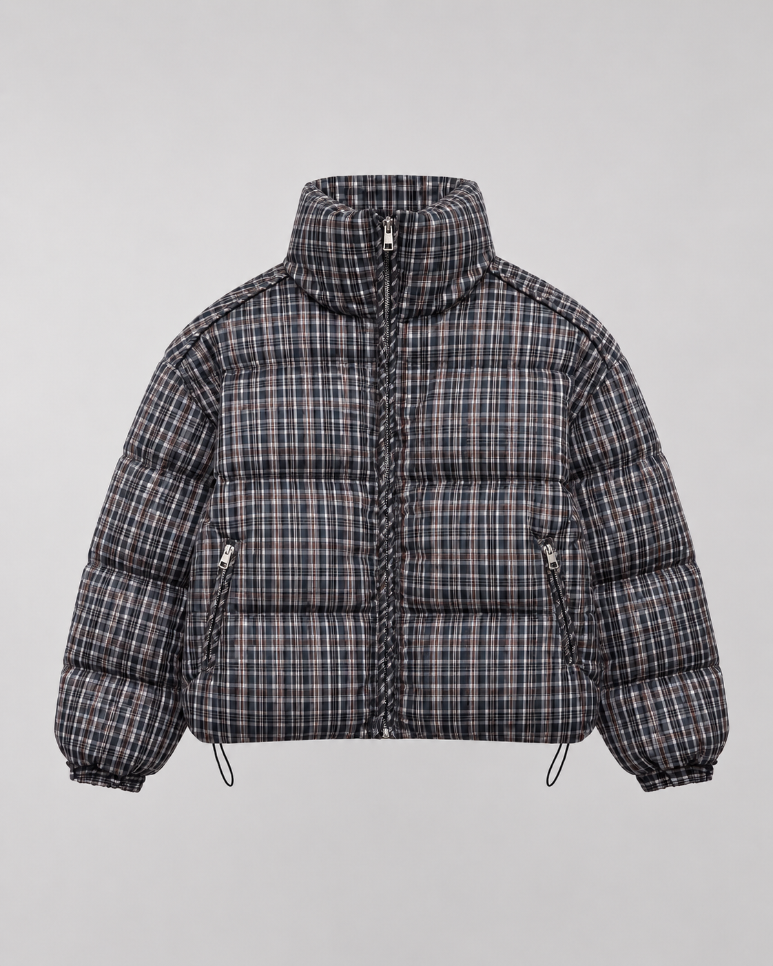 Cynthia checked puffer coat funnel neck - back view