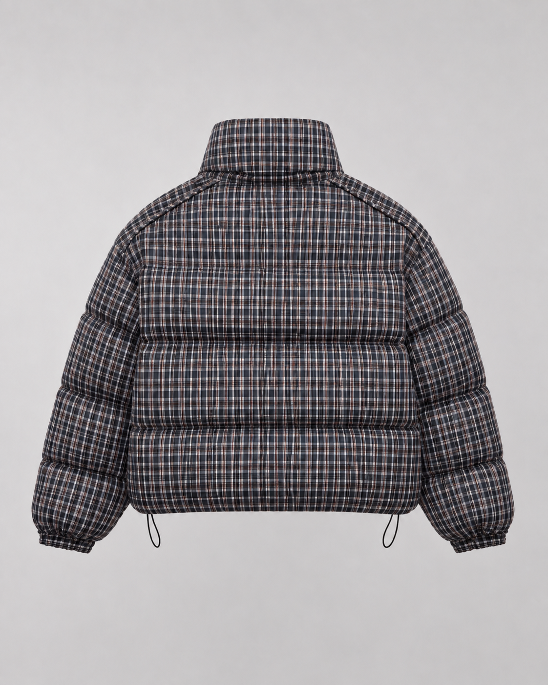 Cynthia checked puffer coat funnel neck - funnel neck detail
