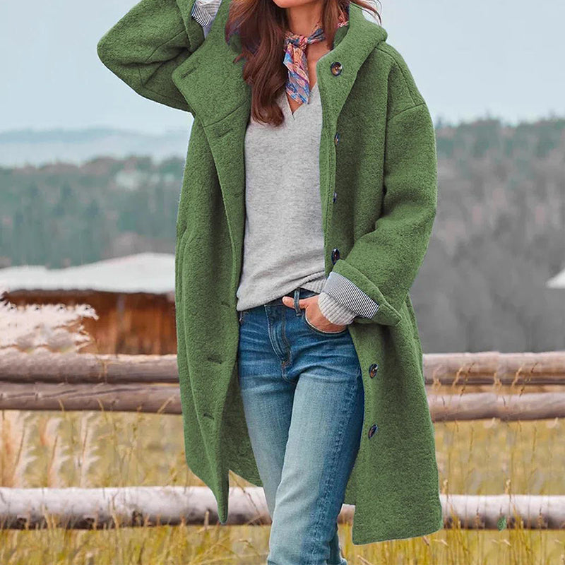 Dahlia hooded long button-front coat, green