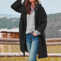 Dahlia hooded long button-front coat, black