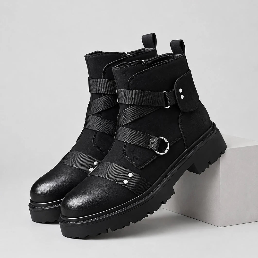 Damaris | Leather Combat Boots with Hardware Trim