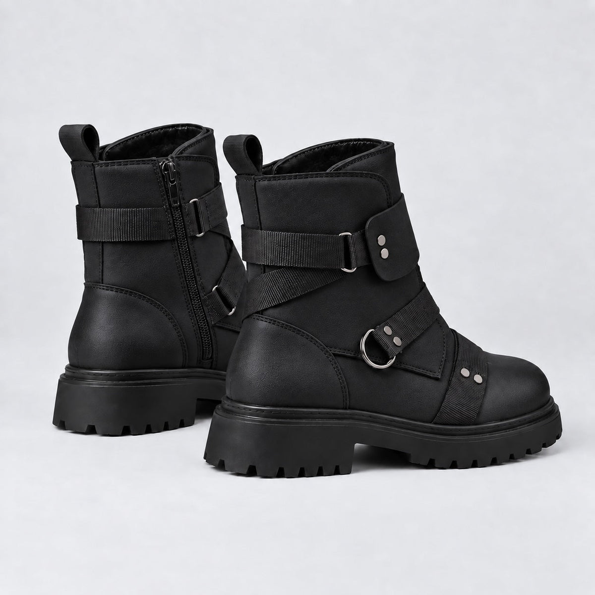 Damaris | Leather Combat Boots with Hardware Trim