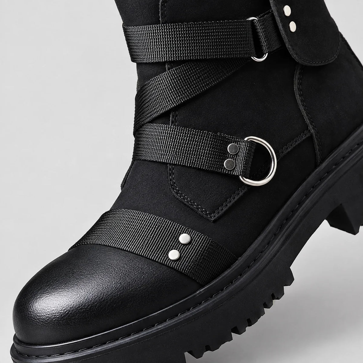 Damaris | Leather Combat Boots with Hardware Trim