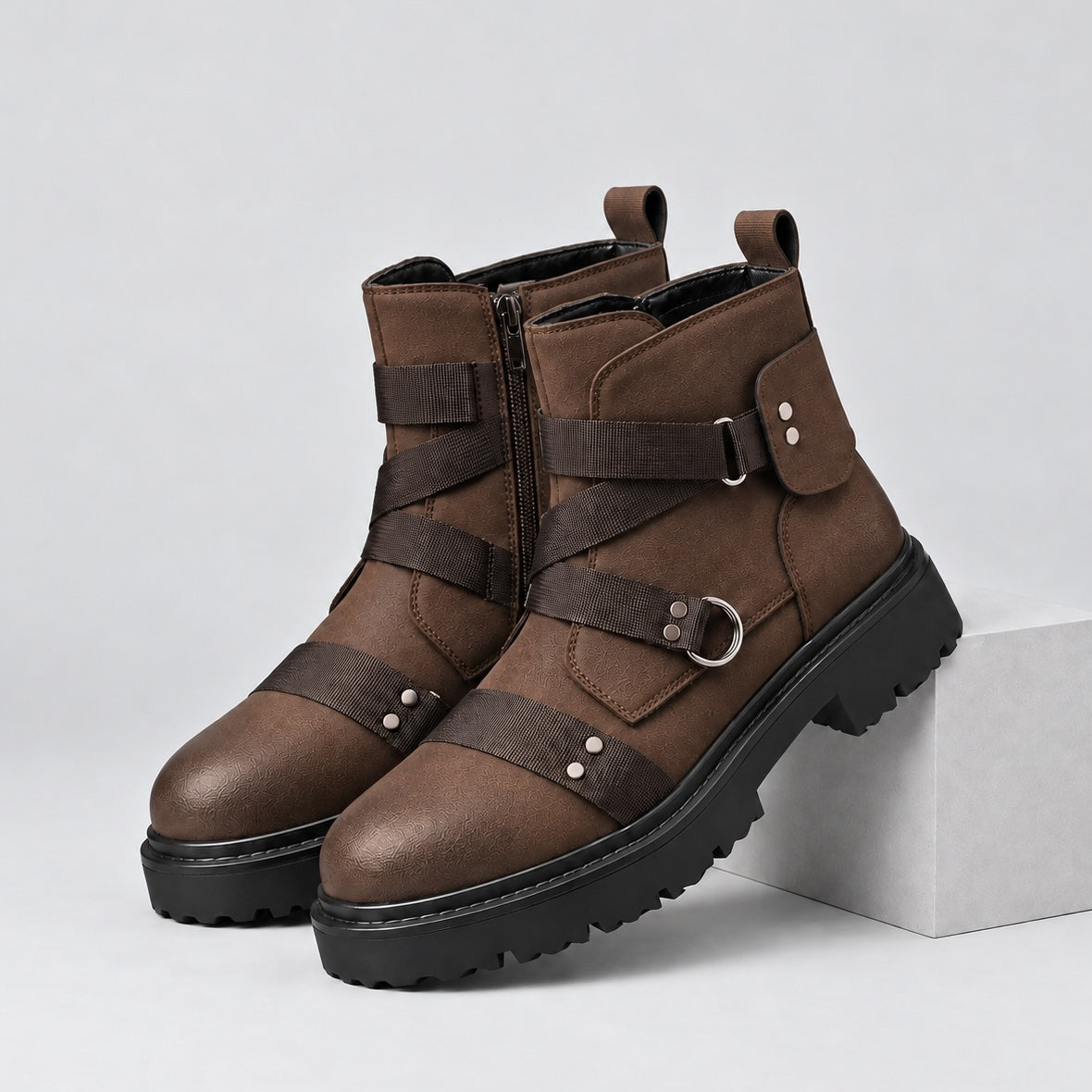 Damaris | Leather Combat Boots with Hardware Trim