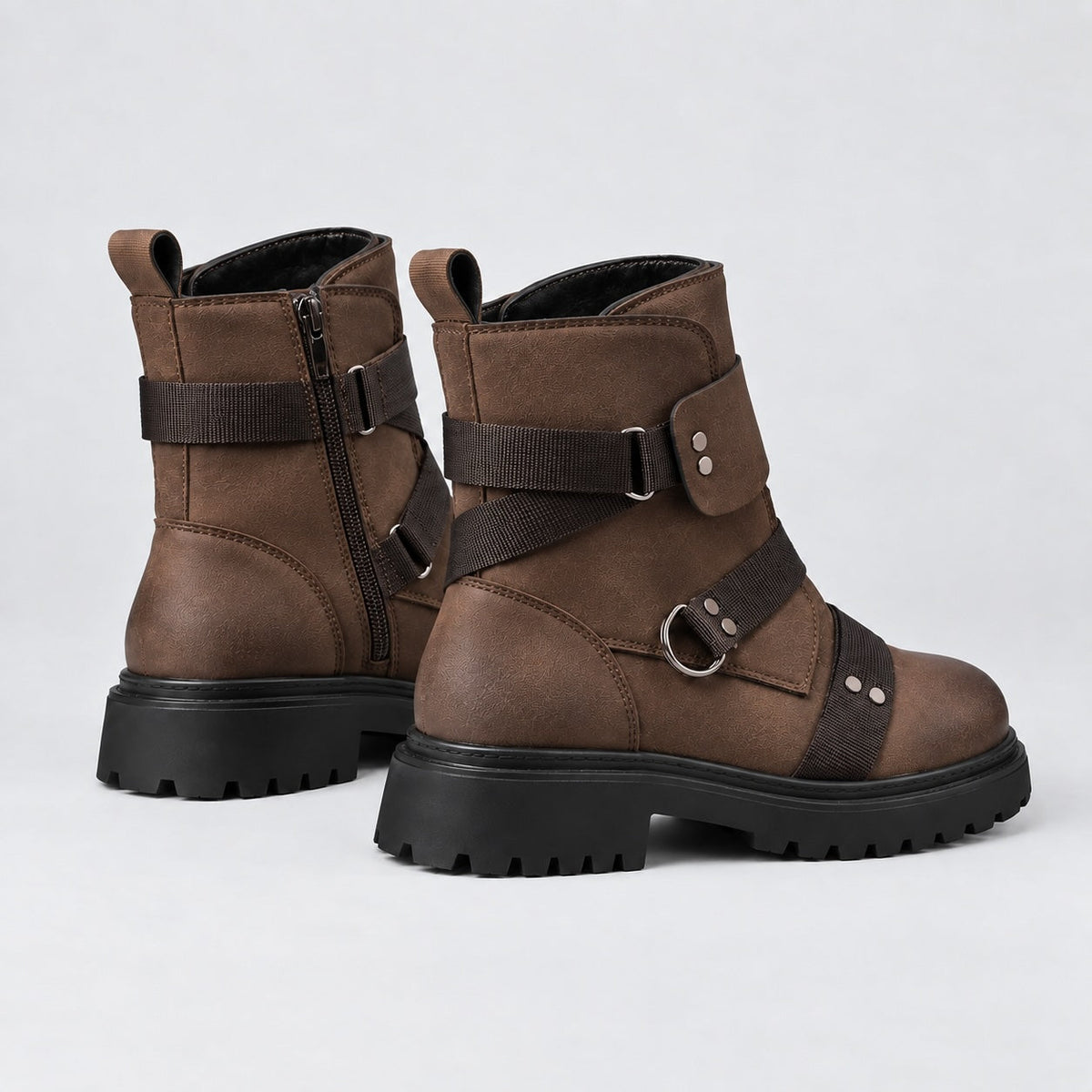 Damaris | Leather Combat Boots with Hardware Trim
