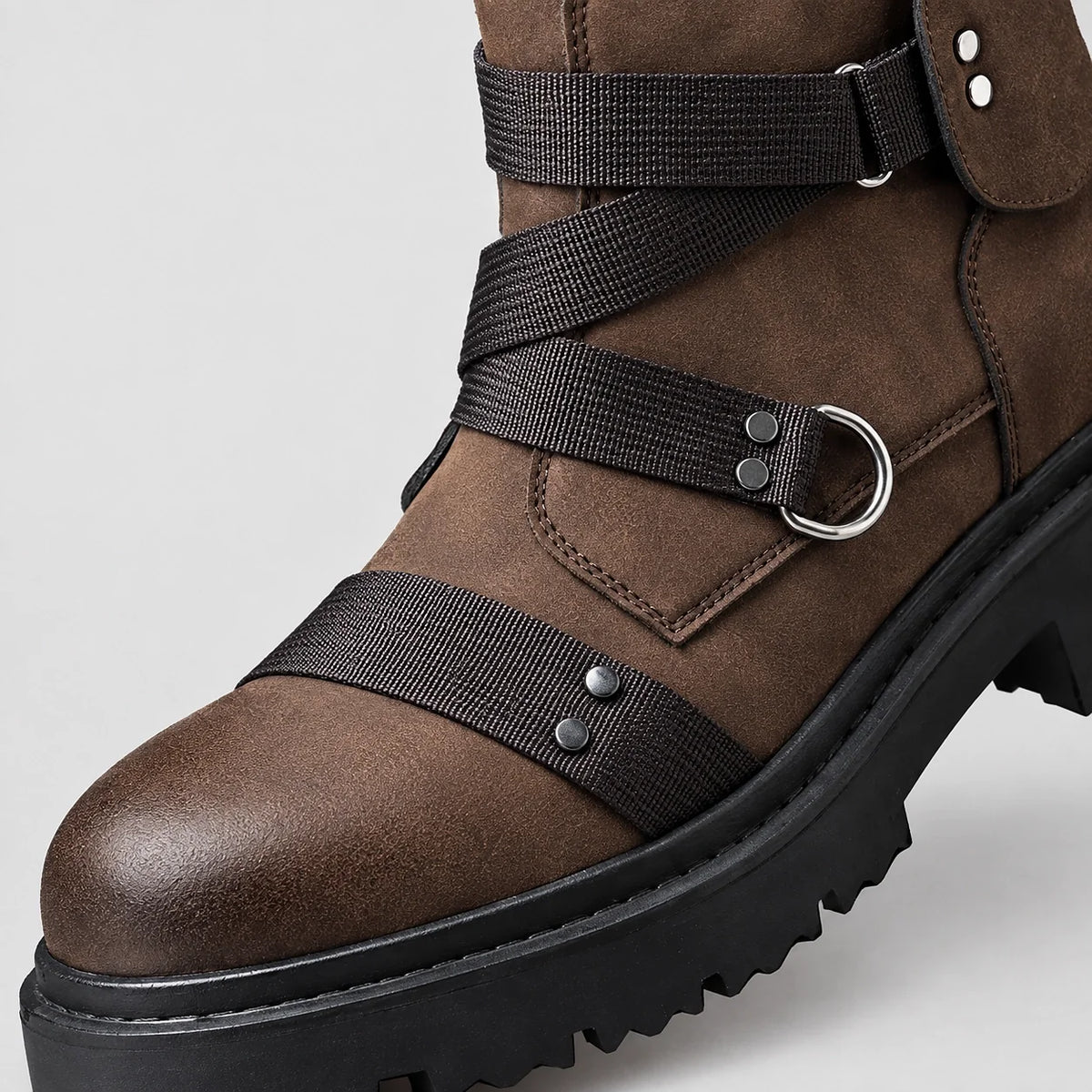 Damaris | Leather Combat Boots with Hardware Trim