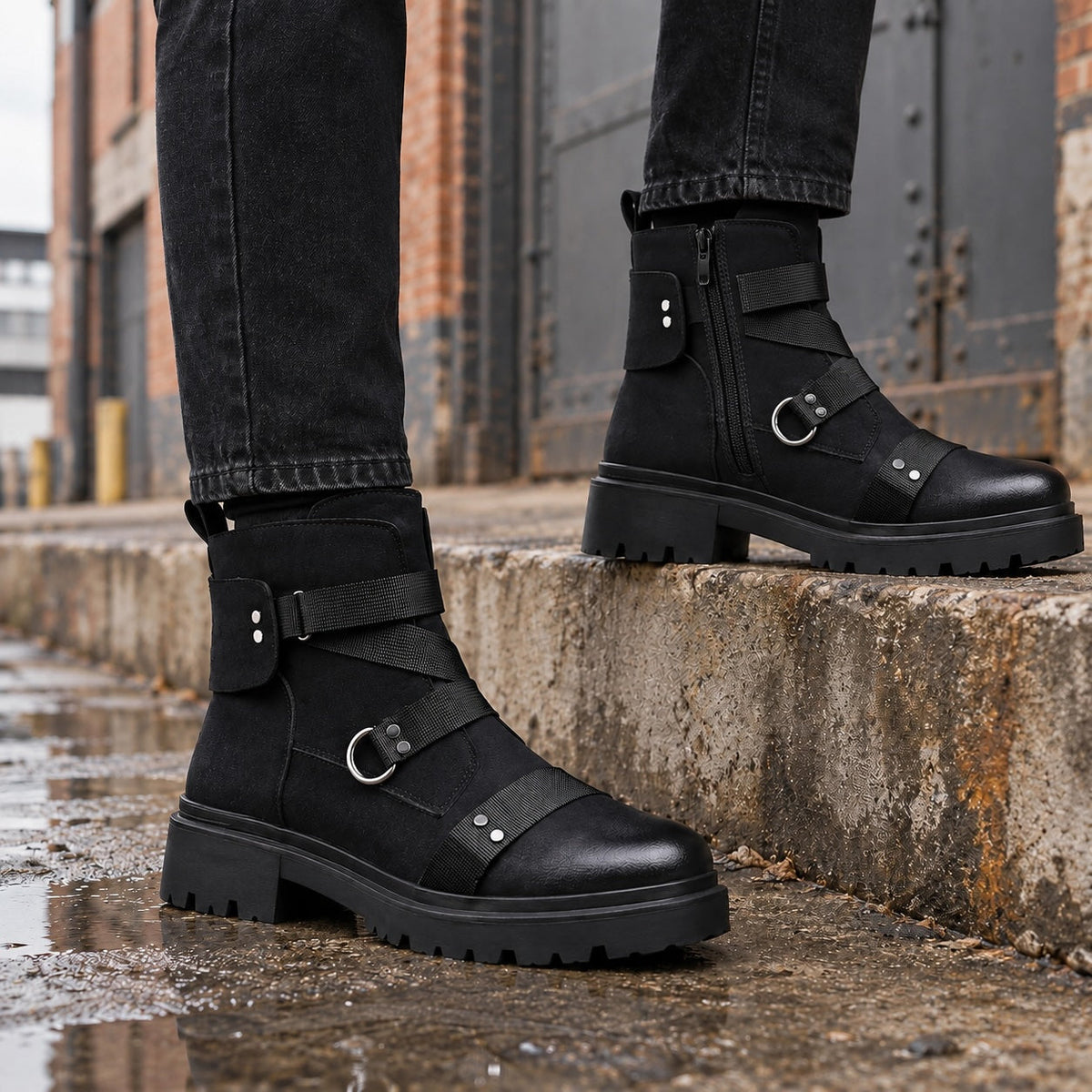 Damaris | Leather Combat Boots with Hardware Trim