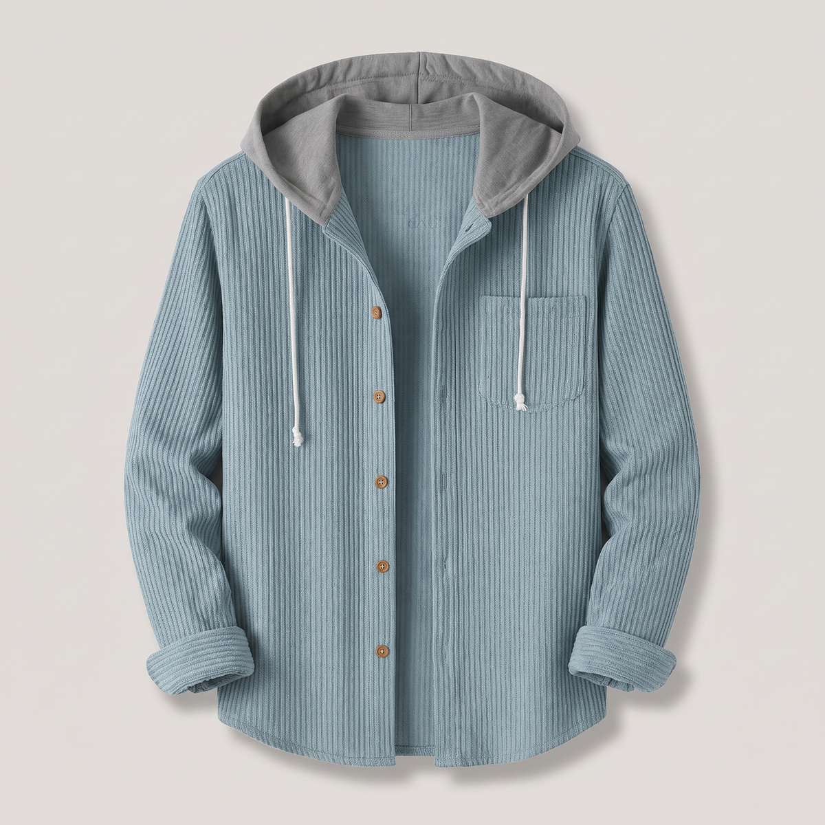 Reginald ribbed button-front hoodie, sky blue