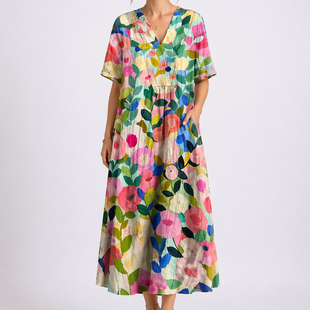 Dawn floral midi dress short sleeve holiday - front view
