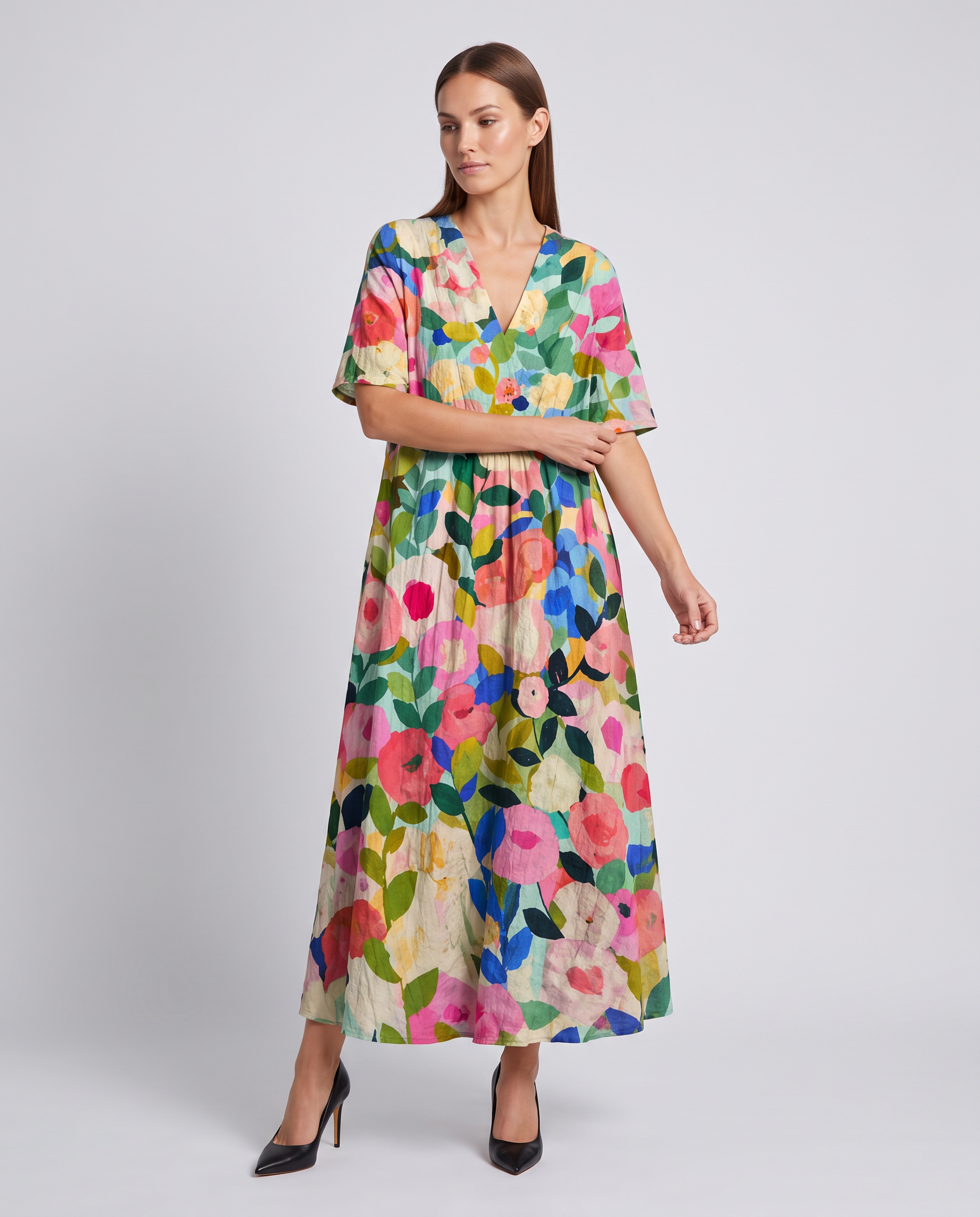 Dawn floral midi dress short sleeve holiday - side view