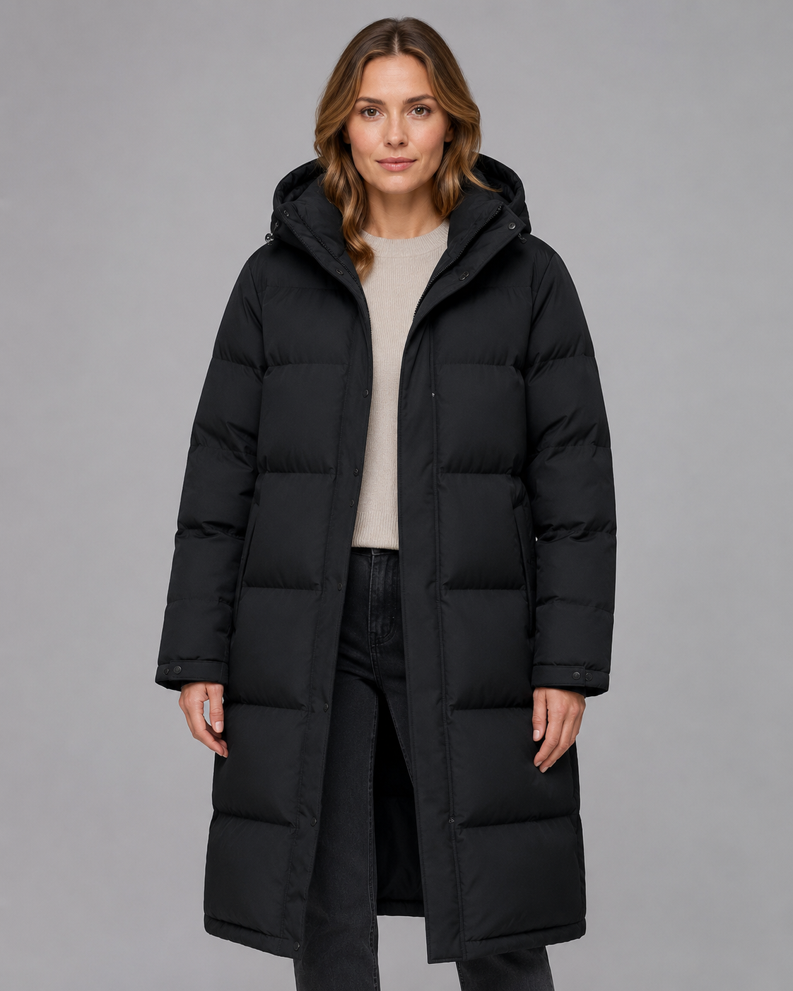 Deborah longline hooded padded winter parka - full look