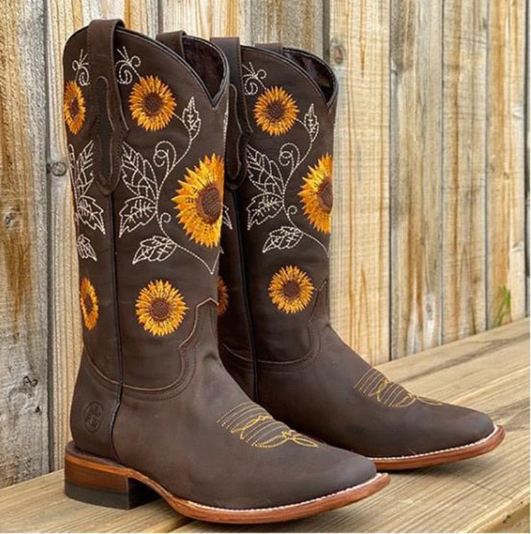 Delfina | Printed Leather Cowboy Boots