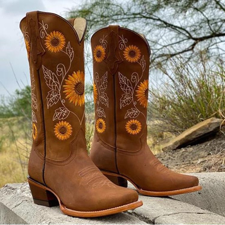 Delfina | Printed Leather Cowboy Boots