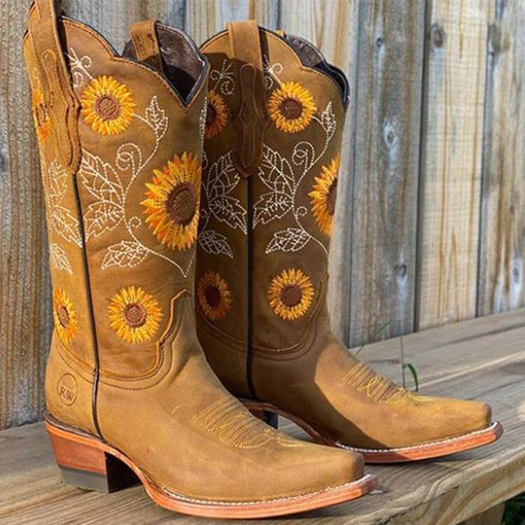 Delfina | Printed Leather Cowboy Boots