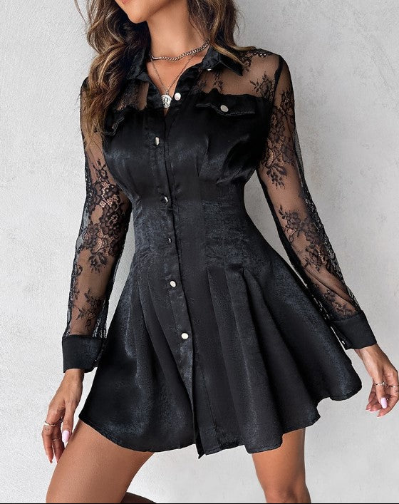 Delilah | Women's Button Front Lace Mini Dress