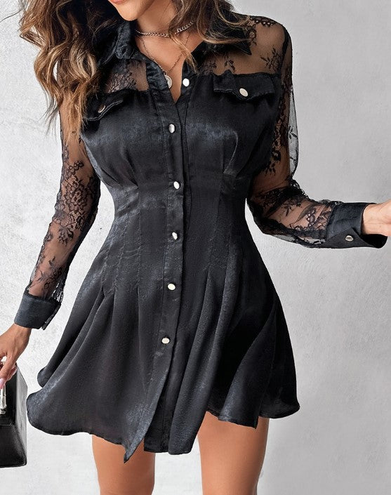 Delilah | Women's Button Front Lace Mini Dress