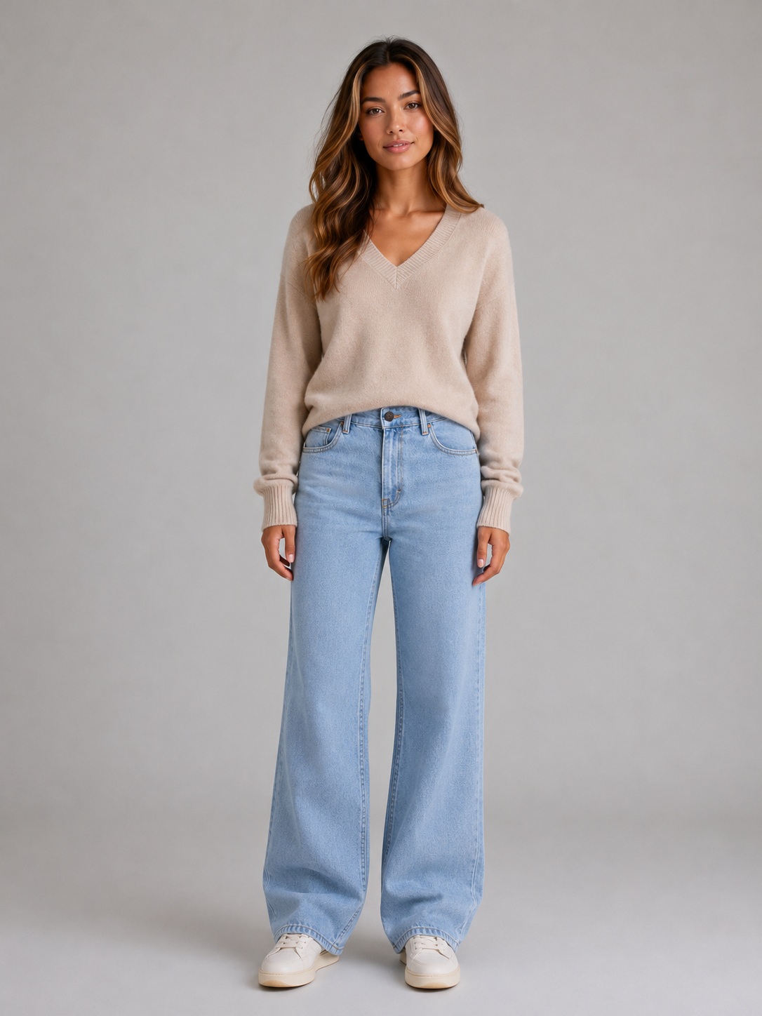 Della high waisted wide leg jeans light wash - back view