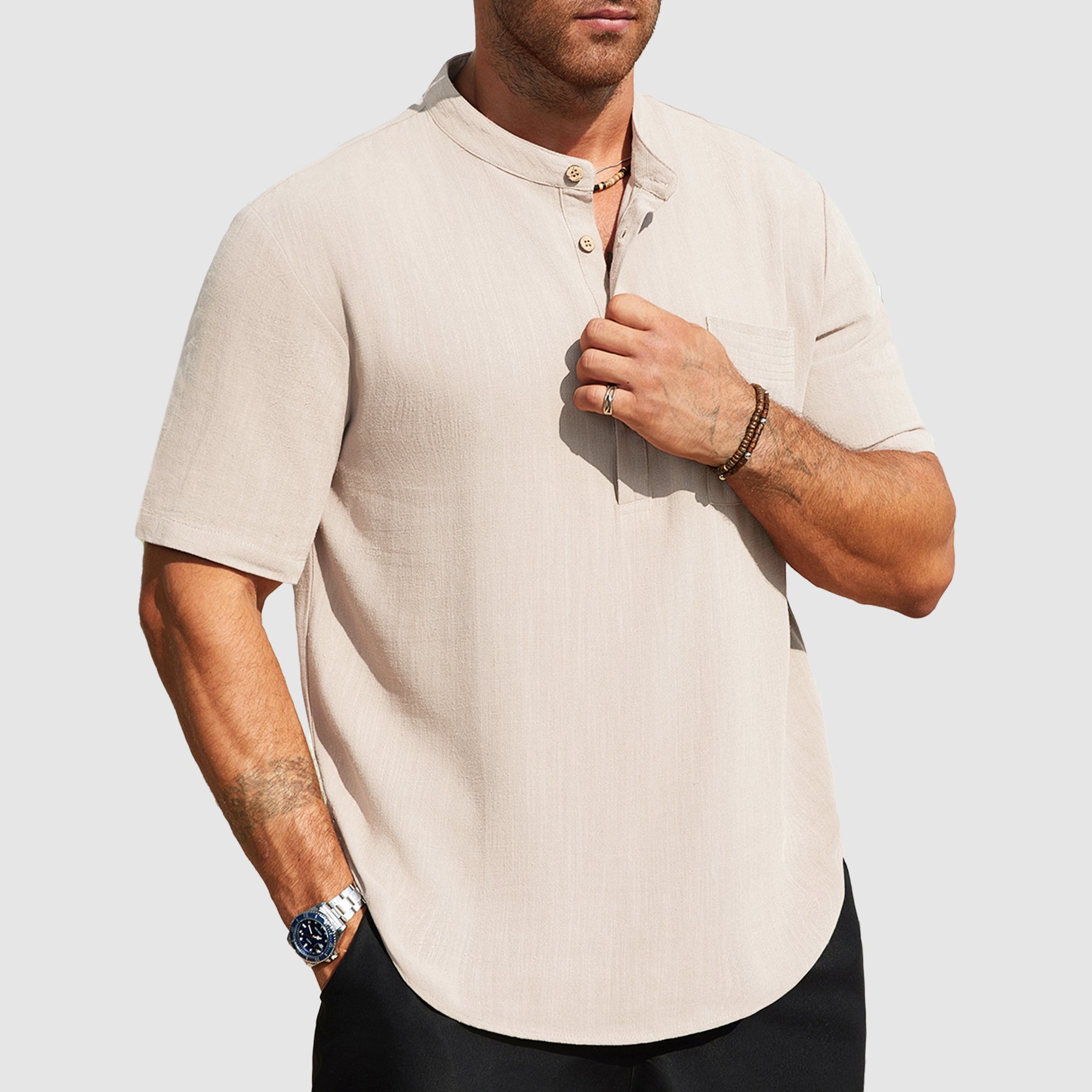 Dennis | Linen-Blend Short Sleeve Henley Shirt