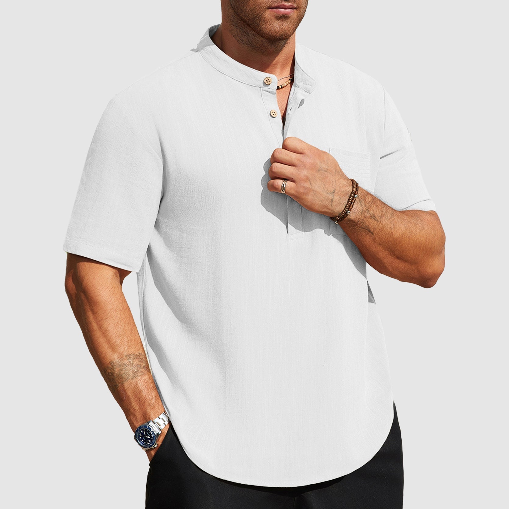Dennis | Linen-Blend Short Sleeve Henley Shirt