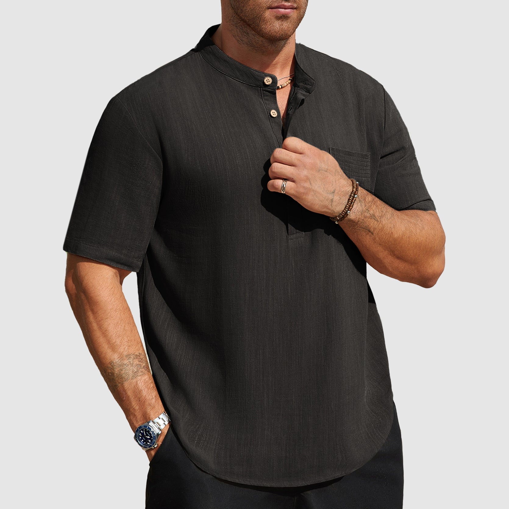 Dennis | Linen-Blend Short Sleeve Henley Shirt
