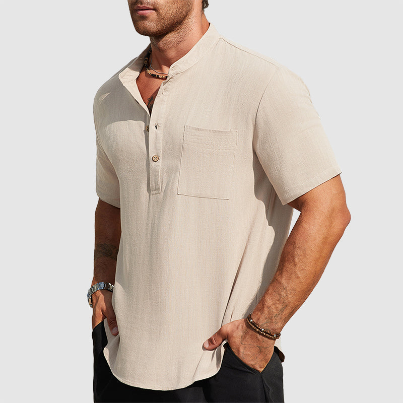 Dennis | Linen-Blend Short Sleeve Henley Shirt
