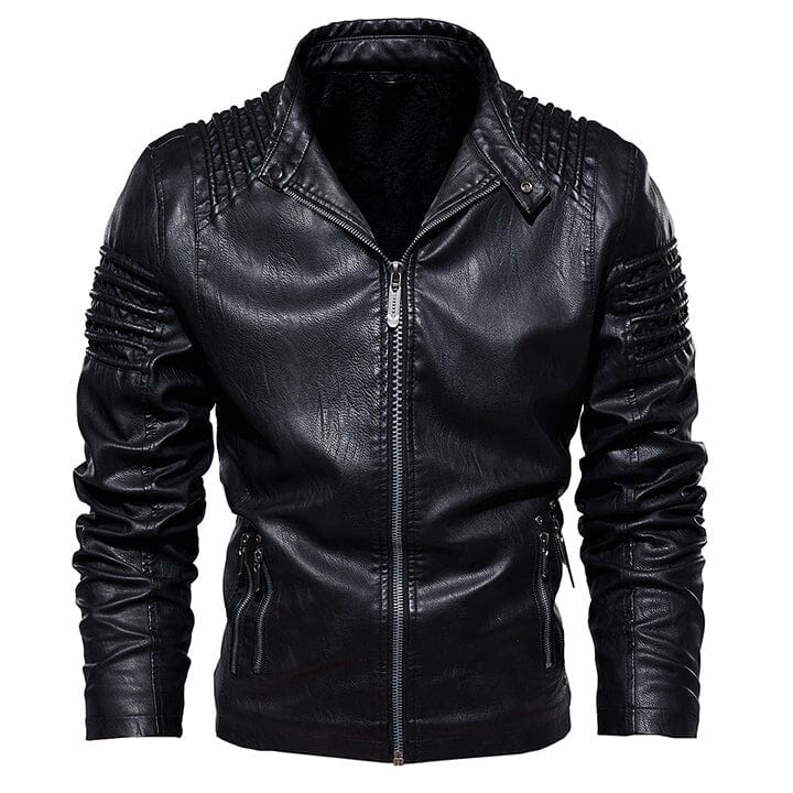 Desmond slim-fit faux leather biker jacket, black