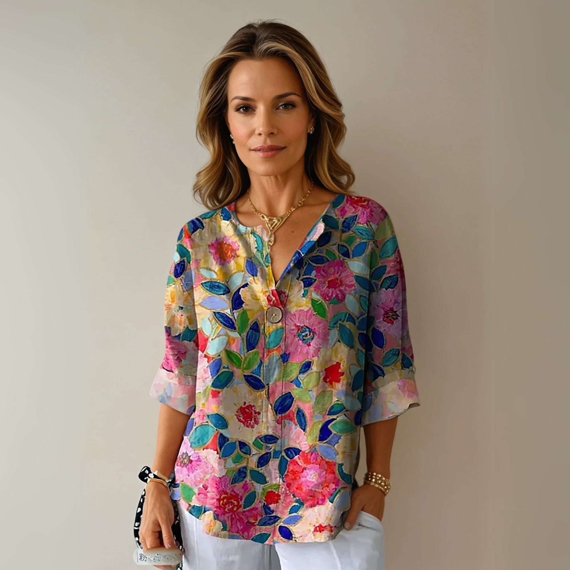 Diana | Relaxed Fit Floral Button Blouse