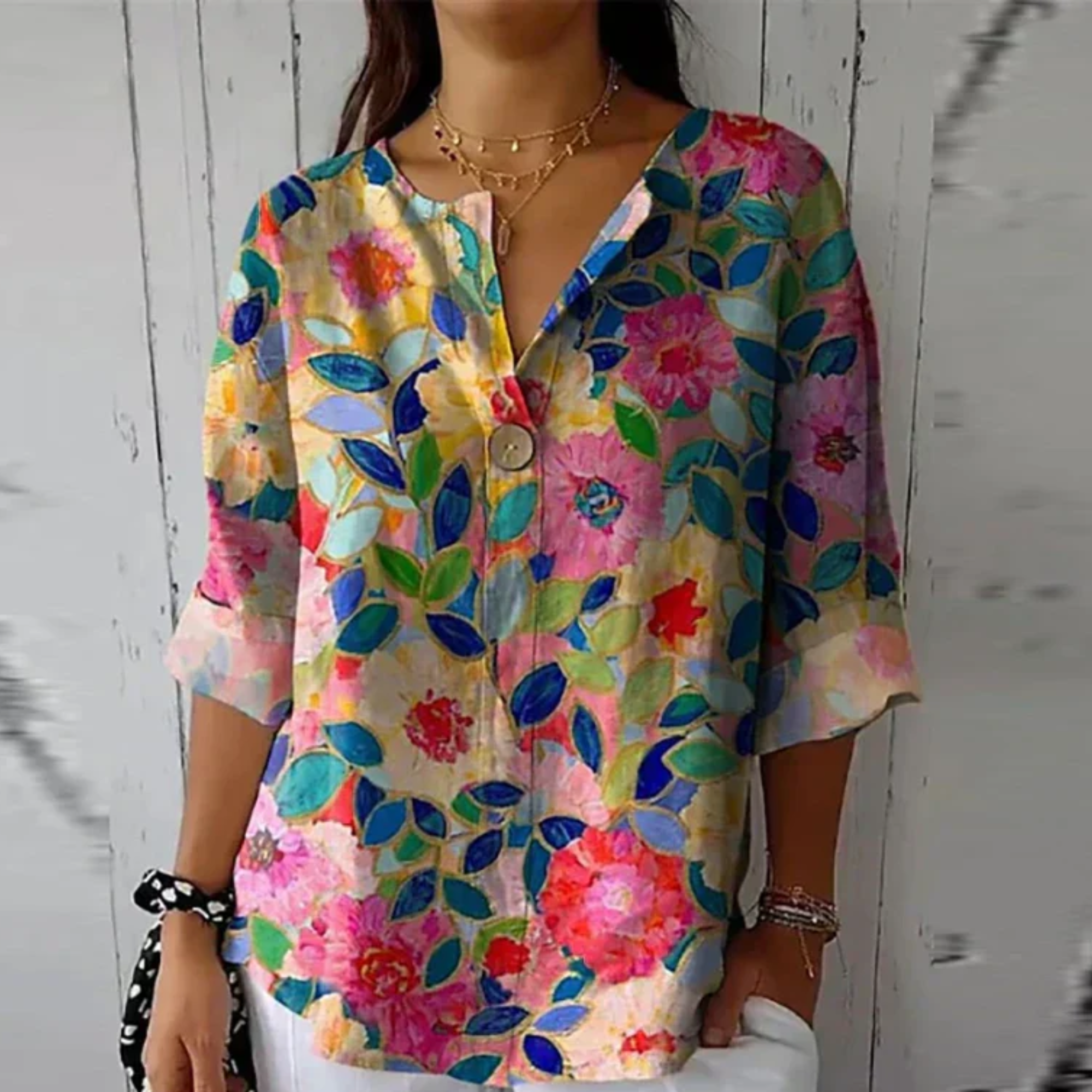 Diana | Relaxed Fit Floral Button Blouse