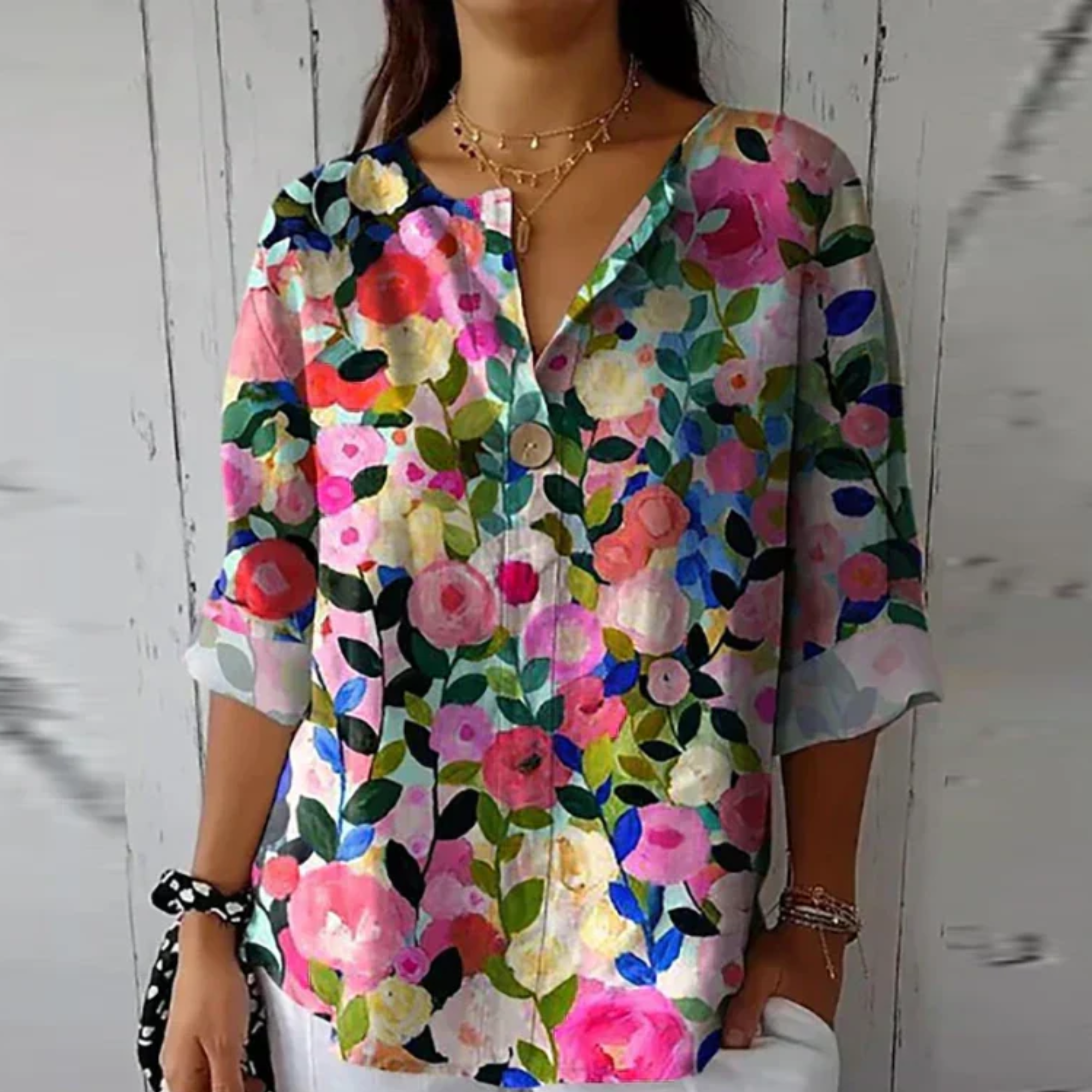 Diana | Relaxed Fit Floral Button Blouse