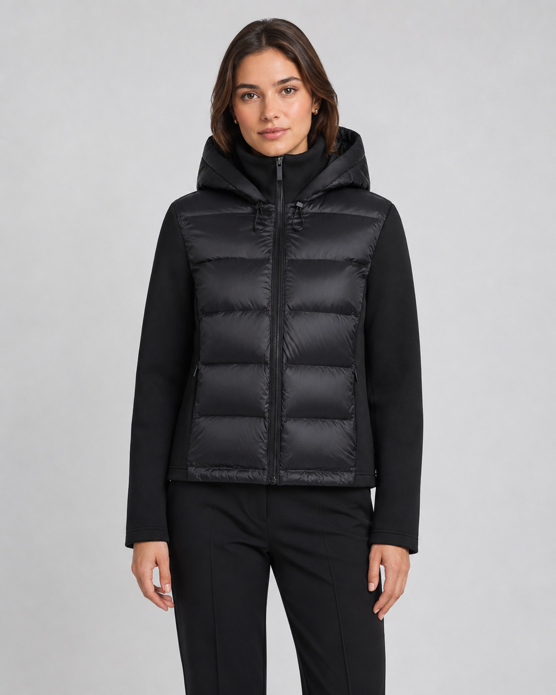 Donna hooded hybrid puffer jacket - front view