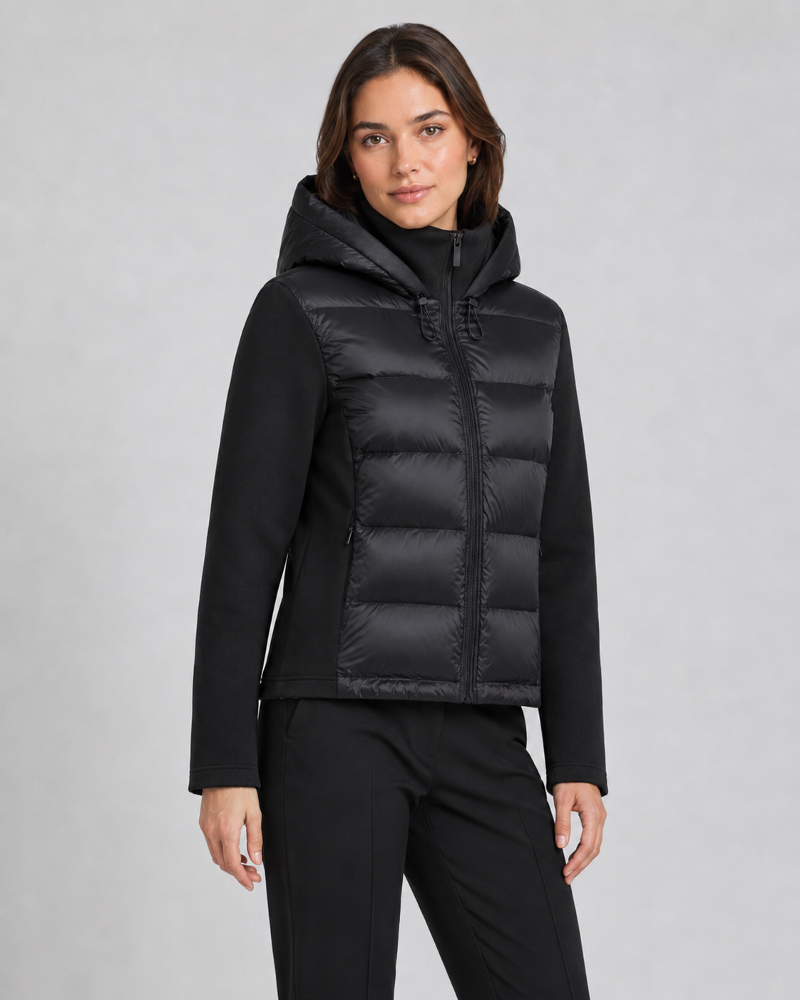 Donna hooded hybrid puffer jacket - side view