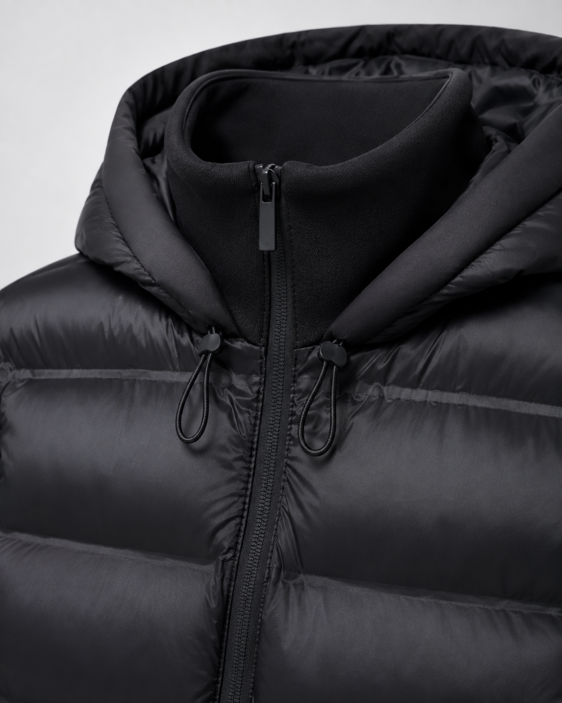 Donna hooded hybrid puffer jacket - sleeve detail
