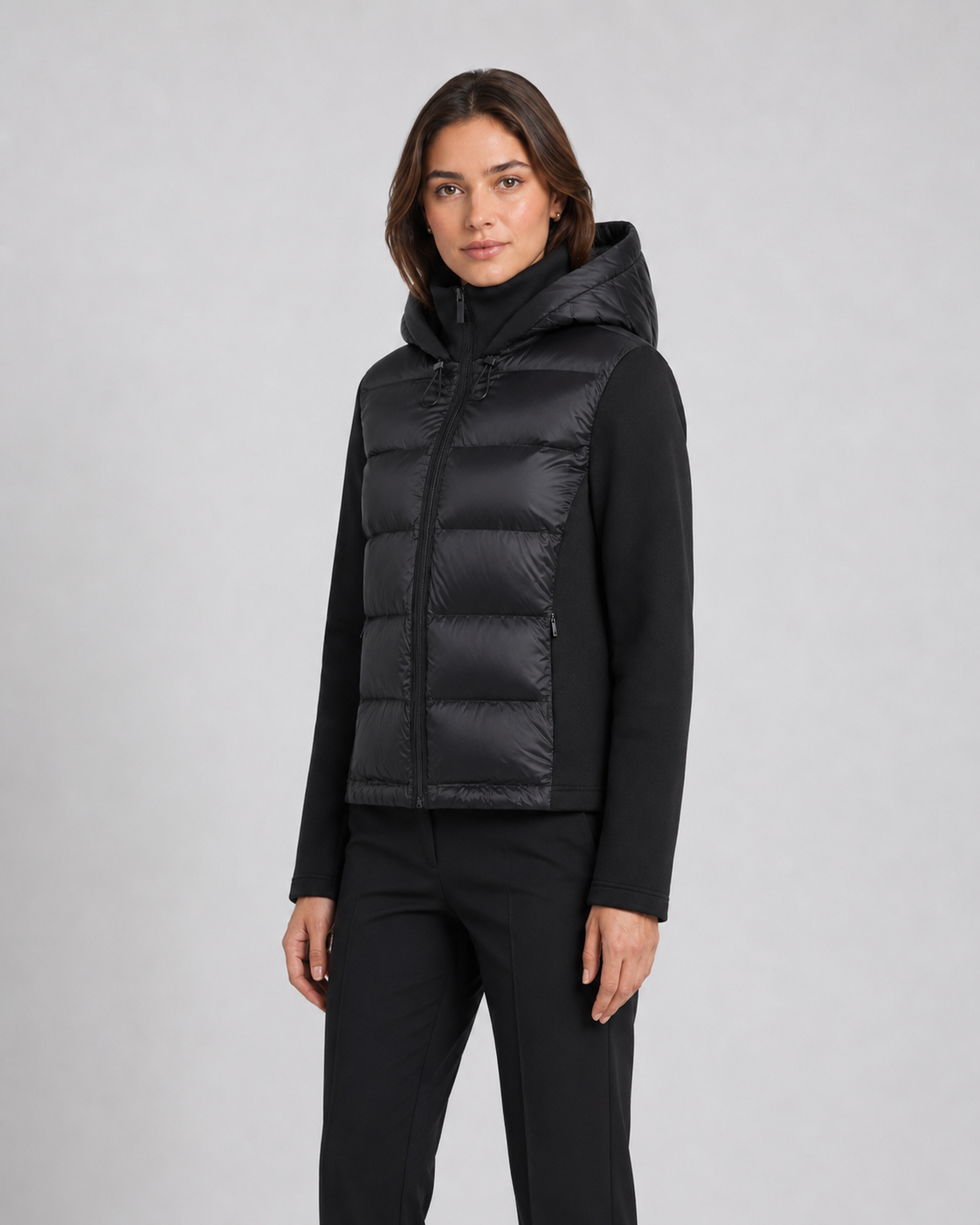 Donna hooded hybrid puffer jacket - styled outfit 1