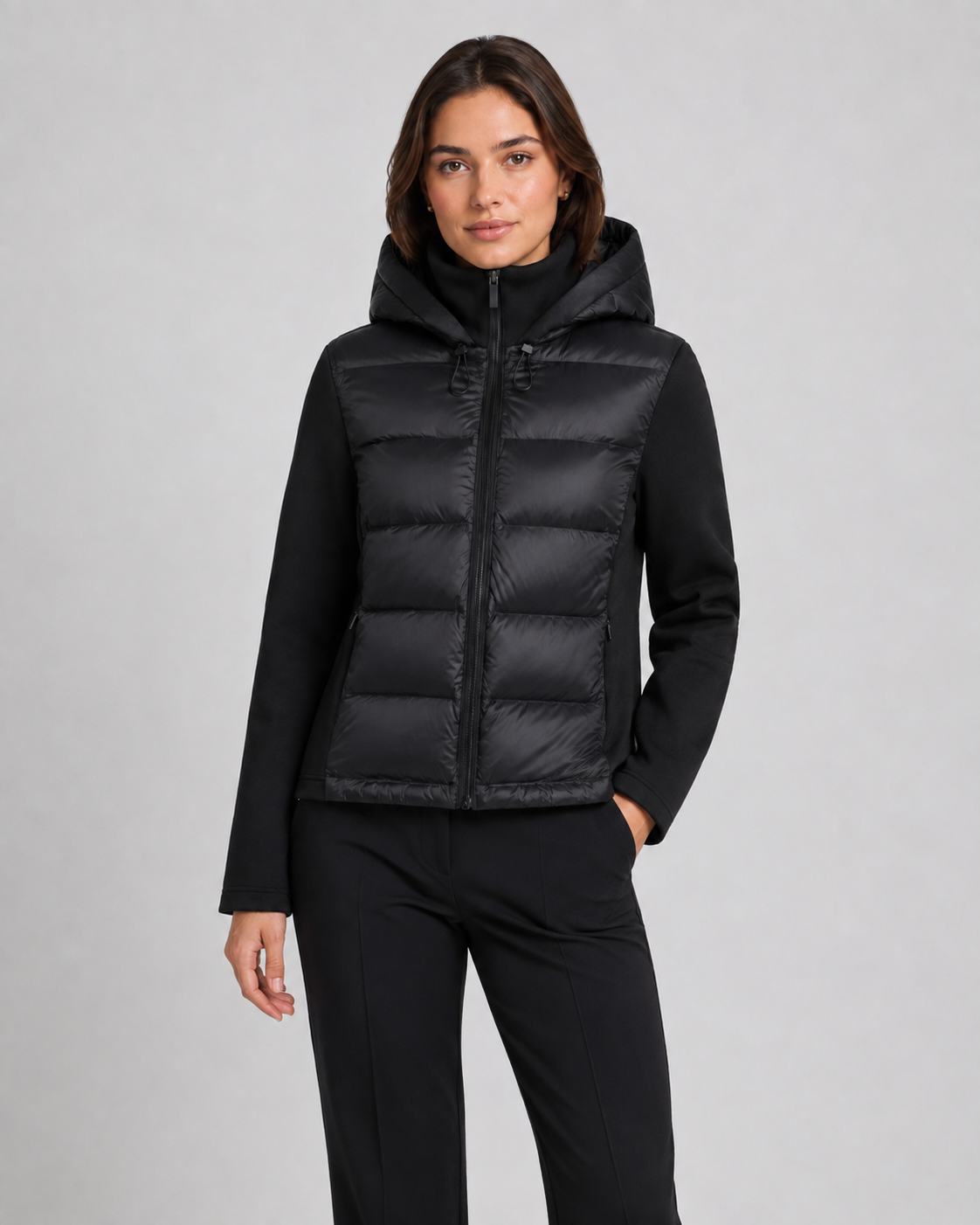 Donna hooded hybrid puffer jacket - styled outfit 2
