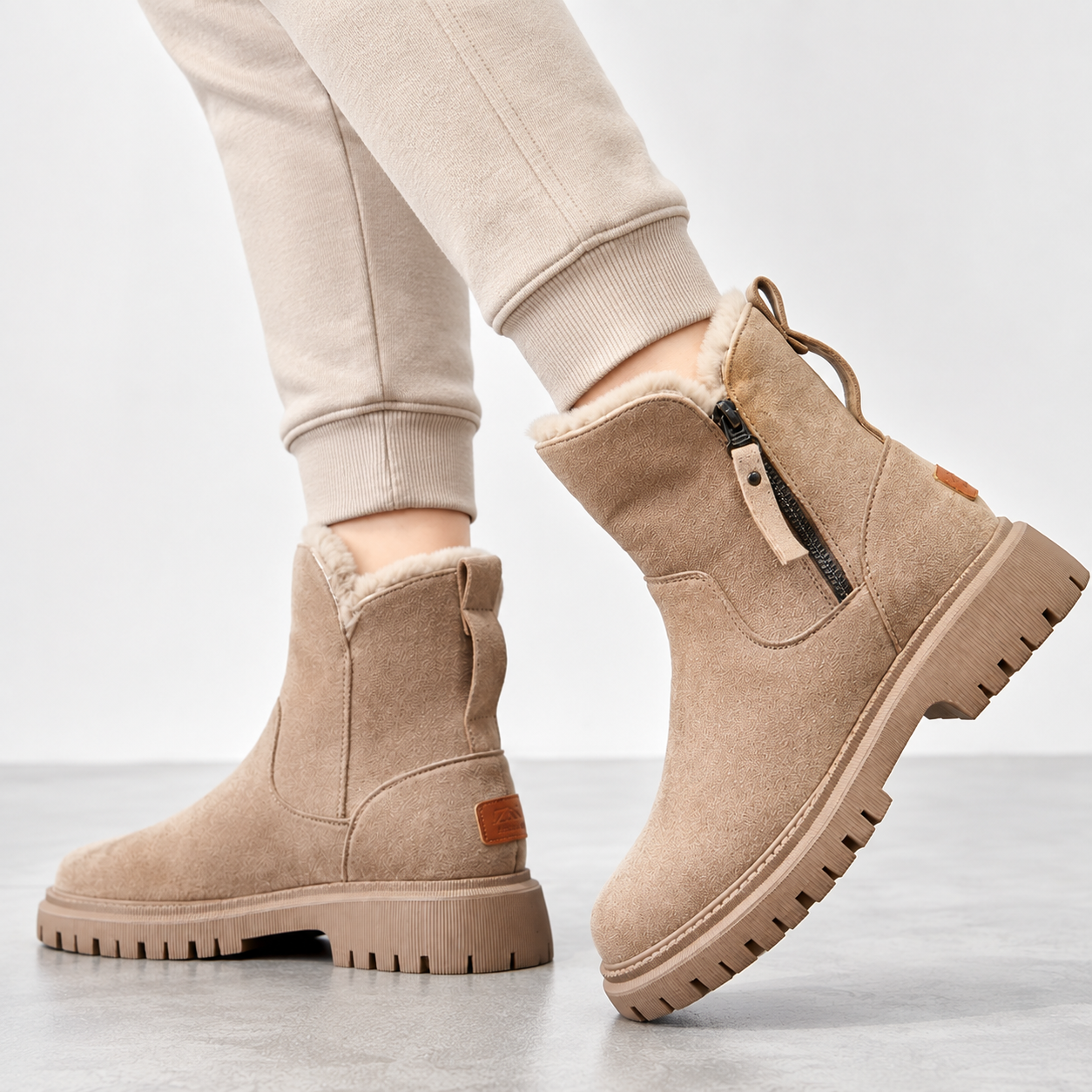 Doris faux fur lined chunky sole ankle boots - front view