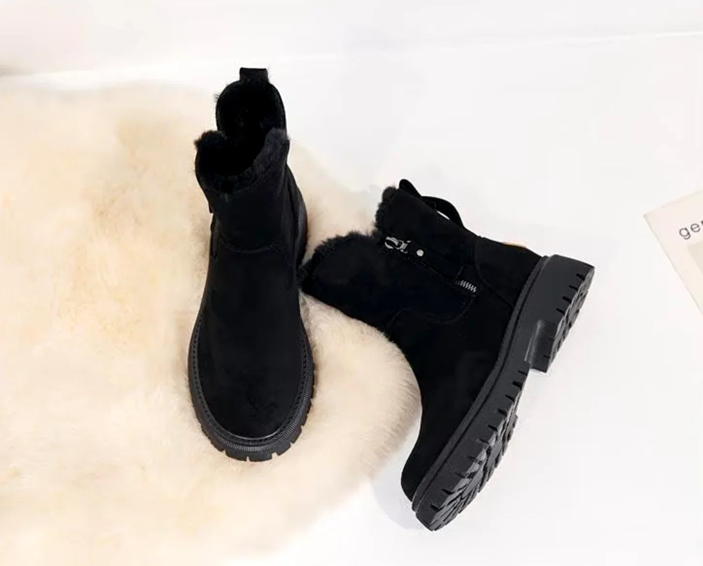 Doris faux fur lined chunky sole ankle boots - styled outfit