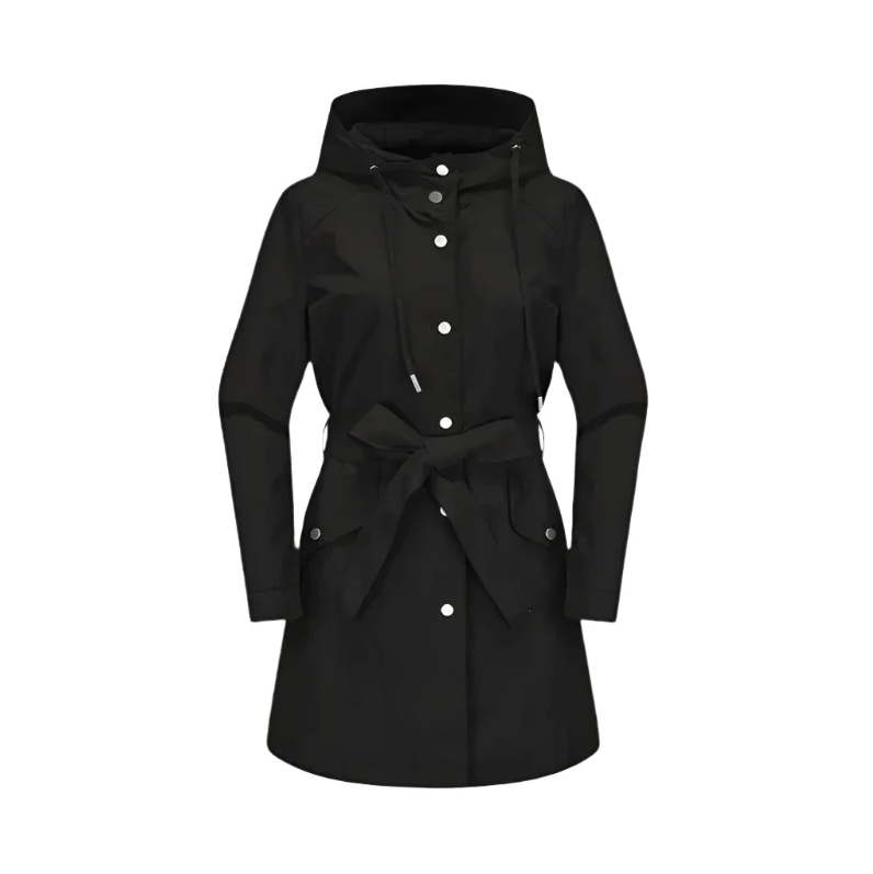 Drusilla belted hooded trench coat, black