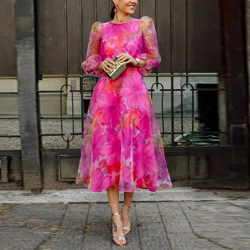 Edda | Puff Sleeve Wedding Guest Midi Dress