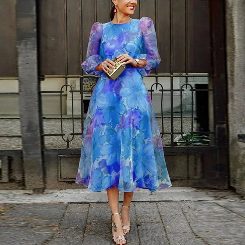 Edda | Puff Sleeve Wedding Guest Midi Dress