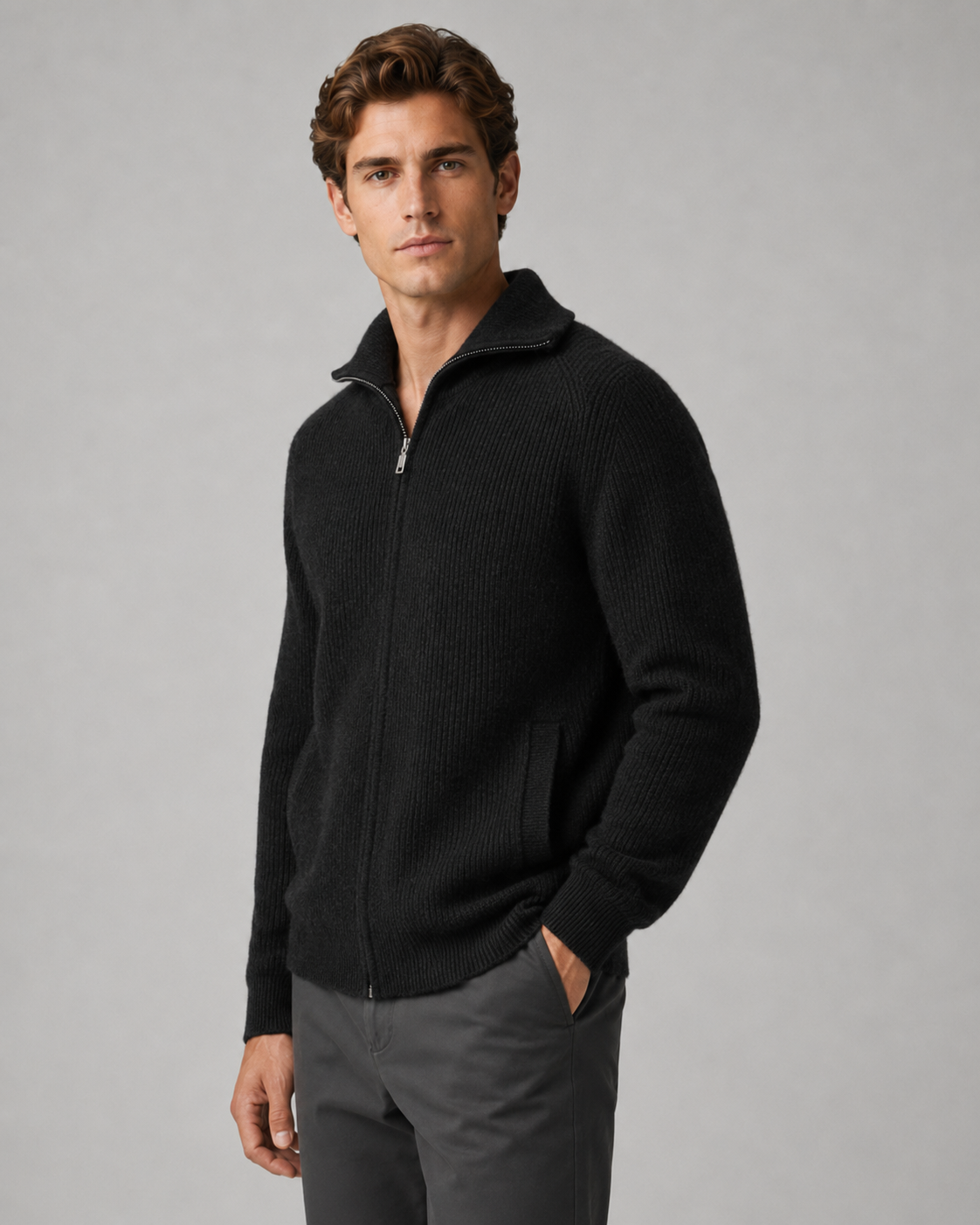 Edward wool quarter zip sweater mock neck - front view 1