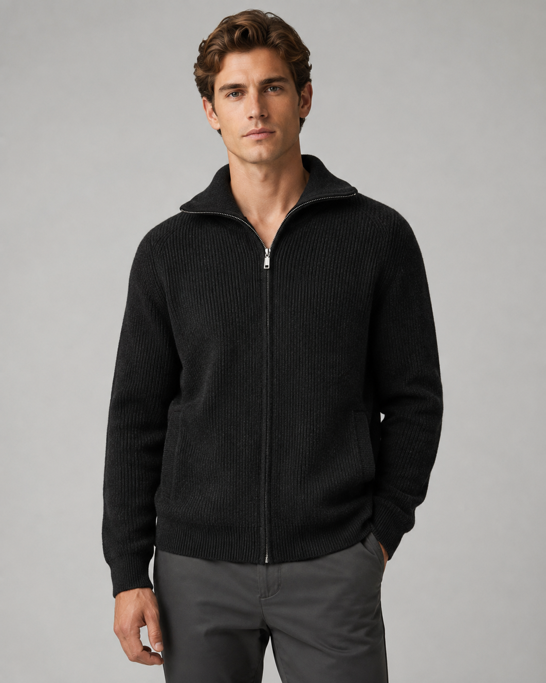 Edward wool quarter zip sweater mock neck - front view 2