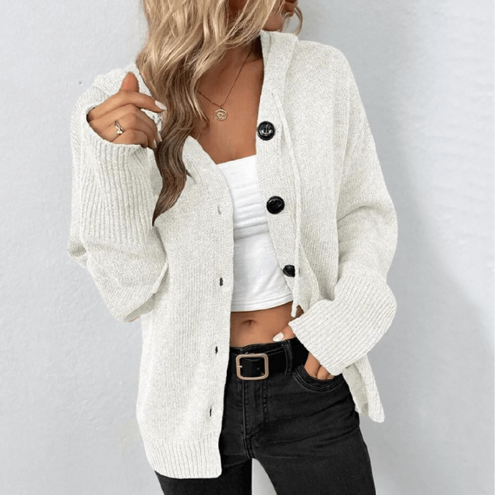 Eglantine button-front cardigan with quilted panels, white